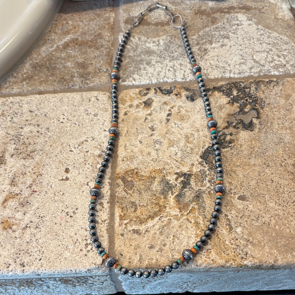 Silver and Turquoise Beaded Necklace